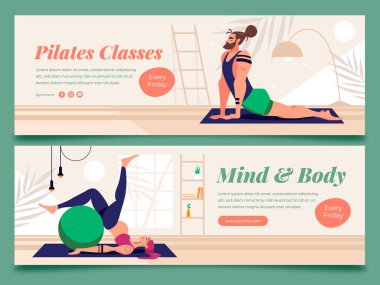 Pilates yatay pankart şablonu ayarlandı