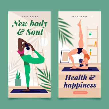Pilates dikey pankart şablonu seti