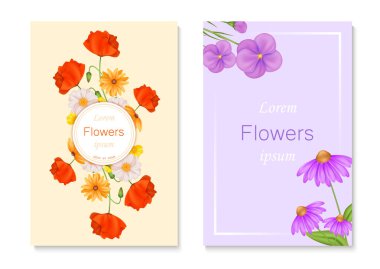 Güzel çiçekler ve fra ile gerçekçi çiçek kartları koleksiyonu