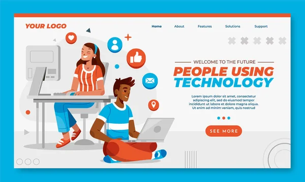 People Using Technology Landing Page — Stock Photo, Image
