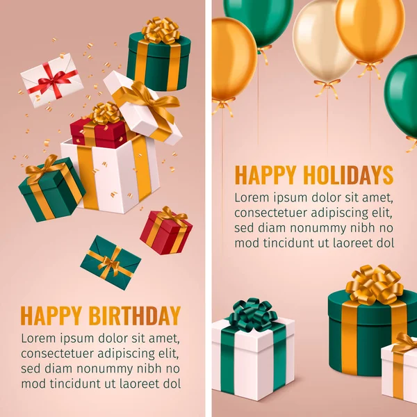 Realistic birthday present vertical banner template collection w