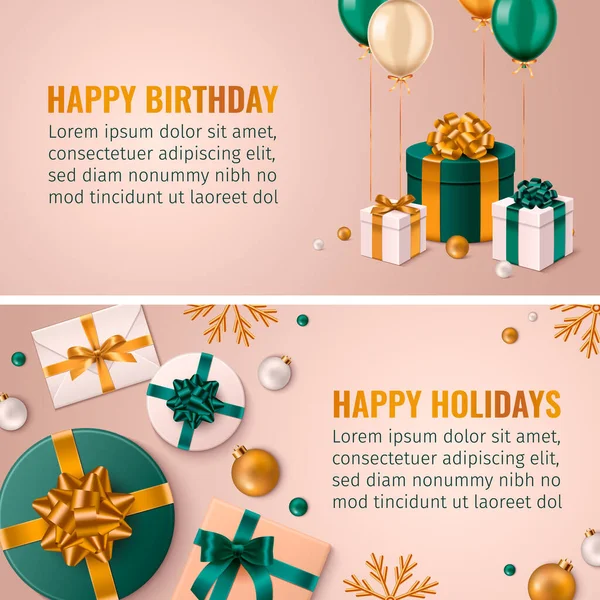 Realistic birthday present horizontal banner template collection
