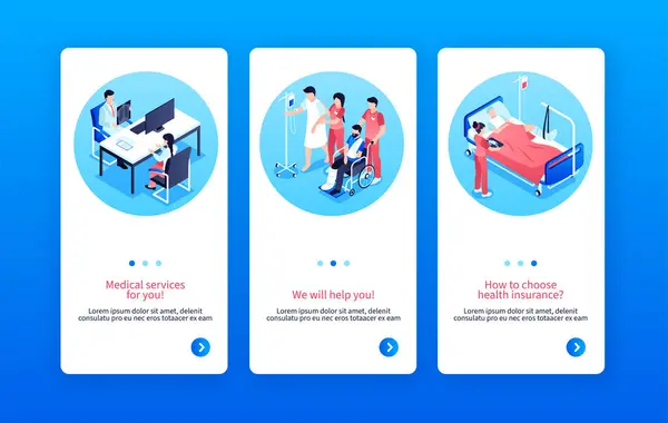 Health workers app design in isometric view