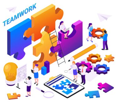 İş adamlarıyla Isometric iş ekibi kompozisyon geçmişi