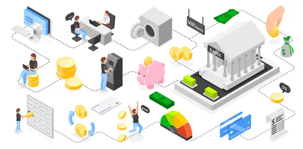 Bank services infographics in isometric view