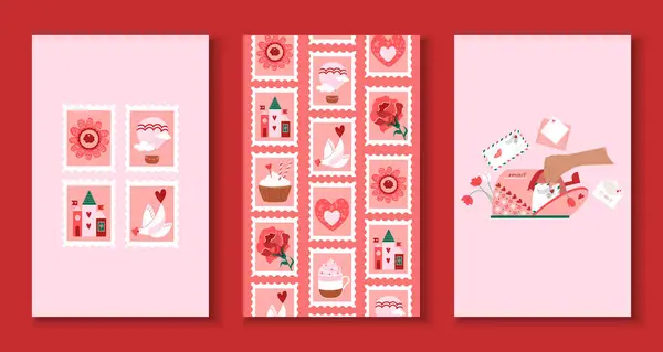 Conjunto Tarjetas Felicitación San Valentín —  Fotos de Stock