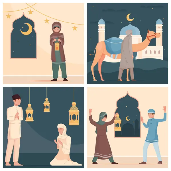 Коллекция Иллюстраций Isra Miraj Мусульманскими Людьми — стоковое фото