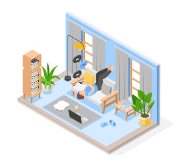İzometrik görünümde ev illüstrasyonundan çalış