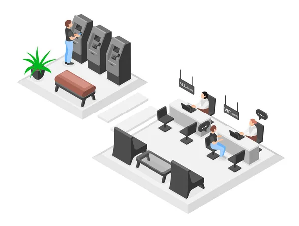 Bank services composition in isometric view
