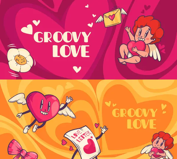 Hand Drawn Groovy Love Banner — Stock Photo, Image