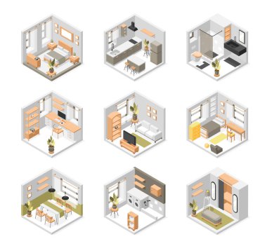 Oda simgesi izometrik görünümde ayarlandı