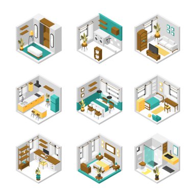 İzometrik görünümde bir oda ayarlandı