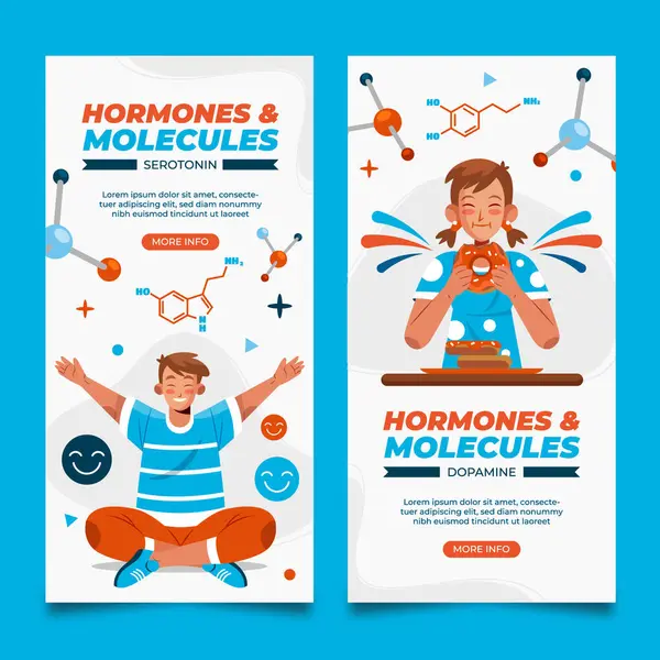 Ορμόνες Και Molecules Επίπεδη Καρτούν Banner Που — Φωτογραφία Αρχείου