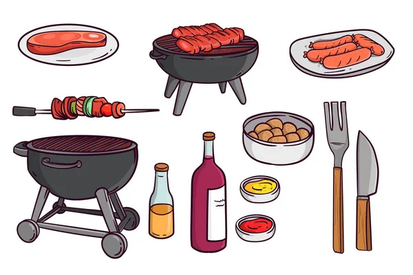 BBQ party elements in hand drawn design