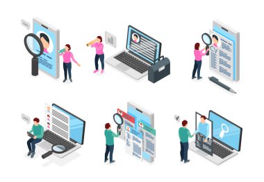 Acemi ajansı izometrik karikatür mini kompozisyon seti