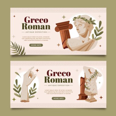 El çizimi düz Greko Roma yatay afiş şablon koleksiyonu