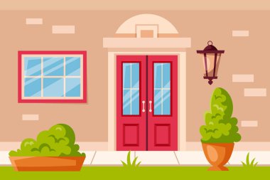 Kapı tasarımı el çizimi çizgi film kompozisyonu