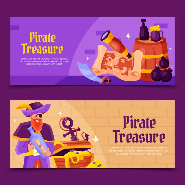 Pirate adventure banners in flat design