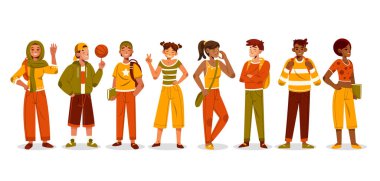 Gençler el çizimi karikatür seti