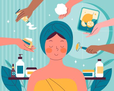 El çizimi düz cilt bileşimi arkaplanı 