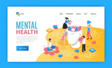 İzometrik görünümlü zihinsel sağlık iniş sayfası