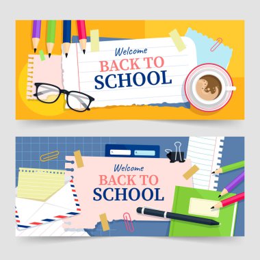 Kağıt notalar el çizimi pankart seti