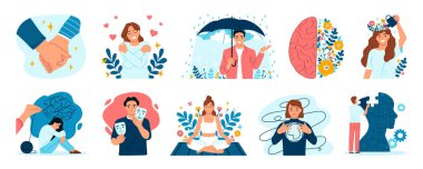 Mental health icons in flat style clipart