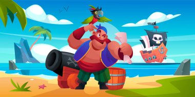 Düz tasarımda korsan macera çizimi