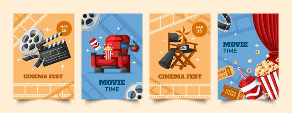 Hand Drawn Flat Cinema Cards Set Collection Film Elements — Stock Photo, Image