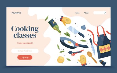 Yemek malzemeleri elle çizilmiş çizgi film iniş sayfası