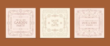 Süslü olaylar için düz doğrusal kare kart seti koleksiyonu