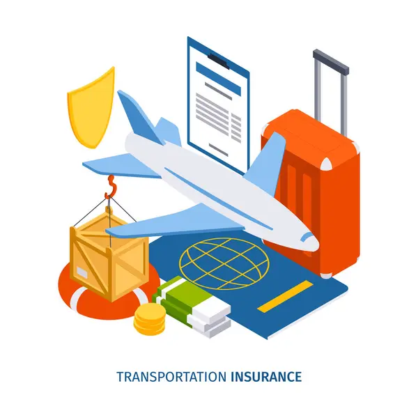 Isometric travel insurance composition background with plane and