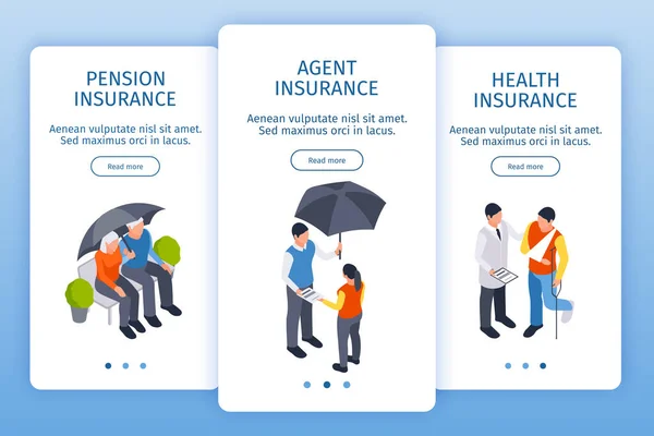 Isometric insurance app design template collection with people a