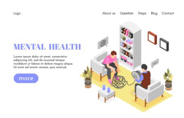 İzometrik görünümlü zihinsel sağlık iniş sayfası