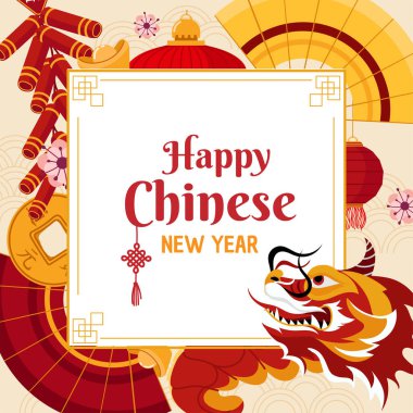 El çizimi Çin yeni yılı çerçevesi