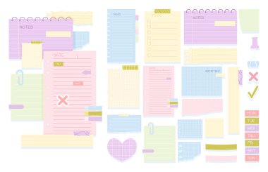 Kağıt notalar düz çizgi film seti