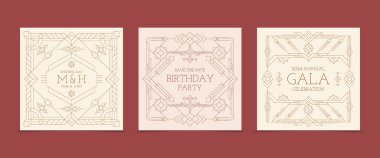 Süslü olaylar için düz doğrusal kare kart seti koleksiyonu