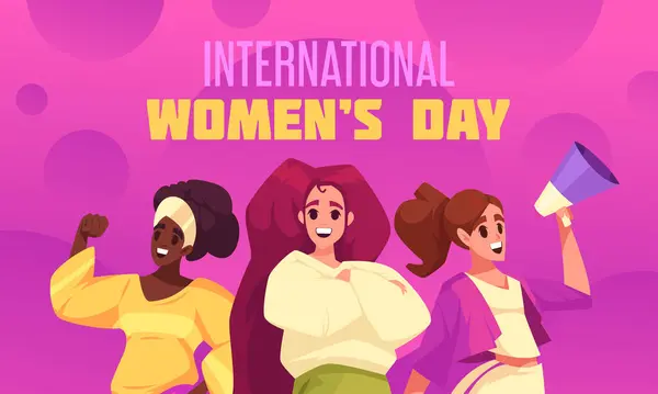Hand drawn flat cartoon international women day background with