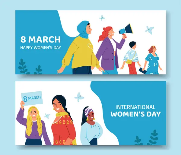 Hand Drawn Flat Women Day Horizontal Banner Template Collection — Stock Photo, Image