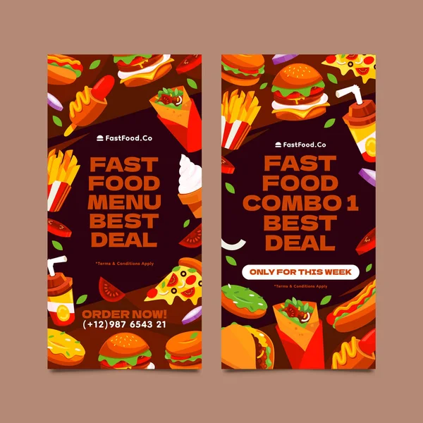 Fastfood restaurant cartoon banner set