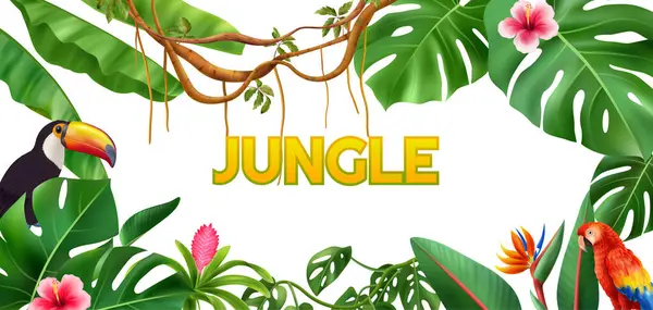 Realistic colorful jungle background composition