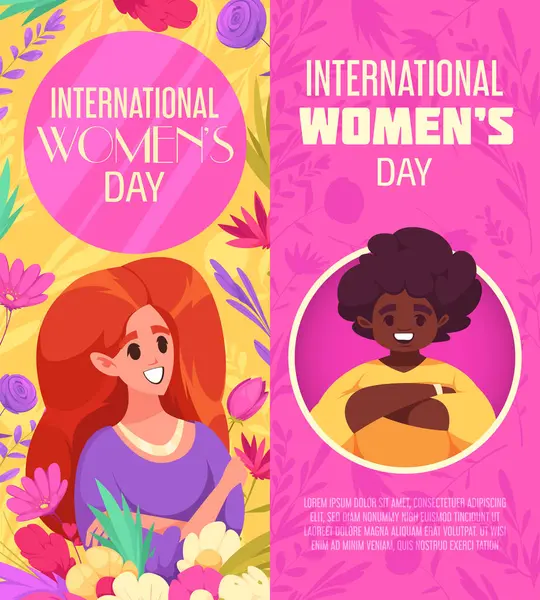 Hand drawn flat cartoon international women day vertical banner