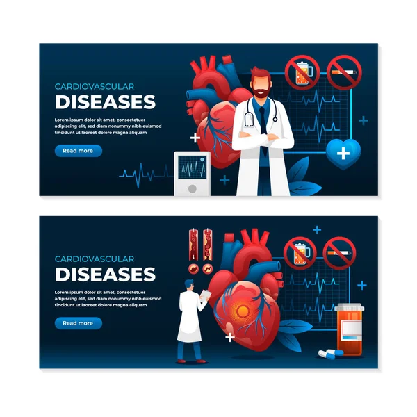 Gradient cardiovascular disease horizontal banner template set
