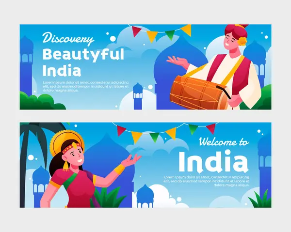 Gradient India Travel Horizontal Banner Template Set Collection — Stock Photo, Image