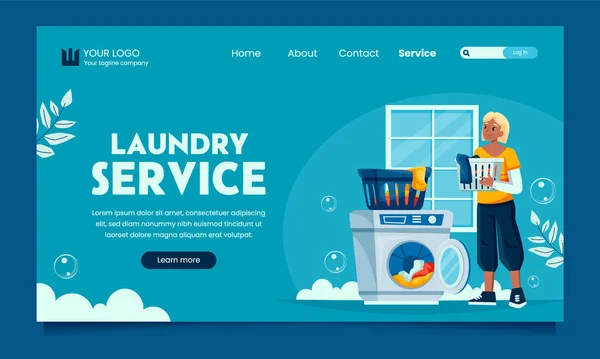 Laundry Service Landing Page Flat Design — Stock Photo, Image