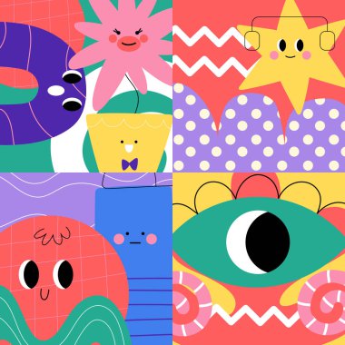 Organik şekiller el çizimi kompozisyon seti