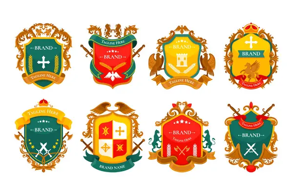 Coleção Conjuntos Ilustrações Emblema Heráldico Plana Desenhada Mão Com — Fotografia de Stock