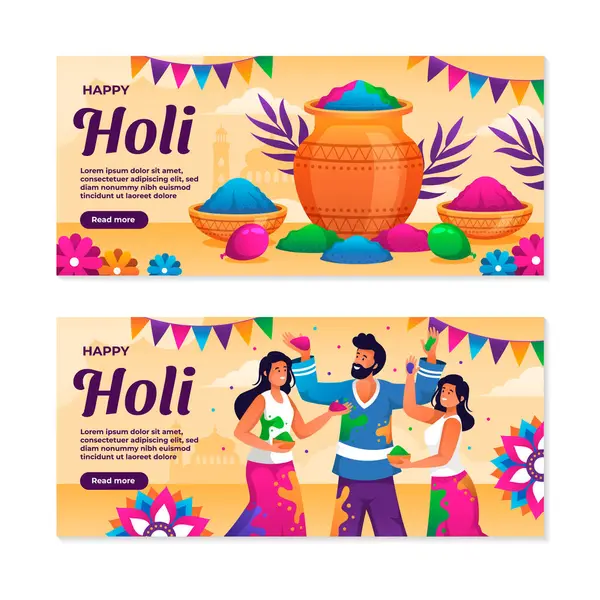 Gradient Holi Horizontale Banner Vorlage Set Kollektion Mit Peo — Stockfoto