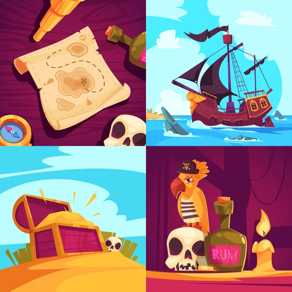 Ilustrações Aventura Pirata Design Plano — Fotografia de Stock