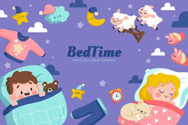 Bedtime background in flat cartoon style